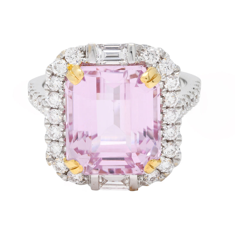 Contemporary Kunzite Diamond 18 Karat Two-Tone Gold Cluster Cocktail Ring