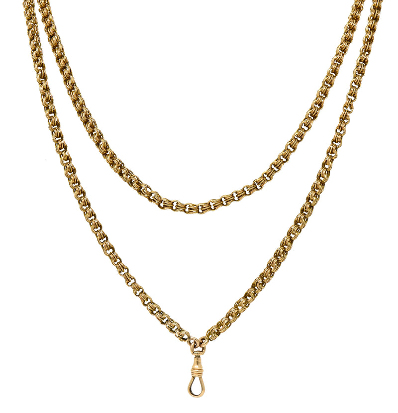 Victorian 14 Karat Yellow Gold Rollo Link Long Antique Fob Chain Necklace