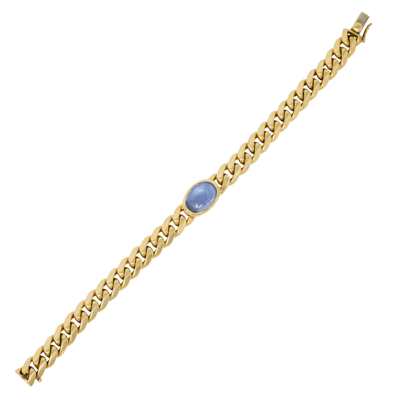 Bulgari 1980’s 7.32 CTW Sapphire Cabochon 18 Karat Yellow Gold Curb Link Vintage Bracelet