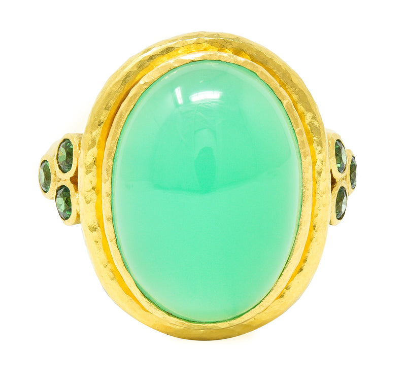 Elizabeth Locke Contemporary Chrysoprase Tsavorite Garnet 19 Karat Yellow Gold Statement Ring