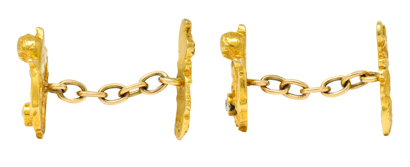 Art Nouveau Diamond 18 Karat Yellow Gold Cupid Men’s Antique Cufflinks