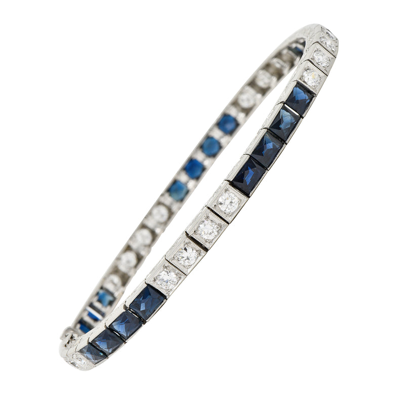 Art Deco 9.00 CTW French Cut Sapphire Diamond Platinum Vintage Channel Line Bracelet