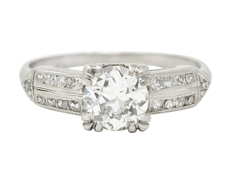 1950’s Mid-Century 1.37 CTW Diamond Platinum Pointed Shoulder Vintage Engagement Ring GIA