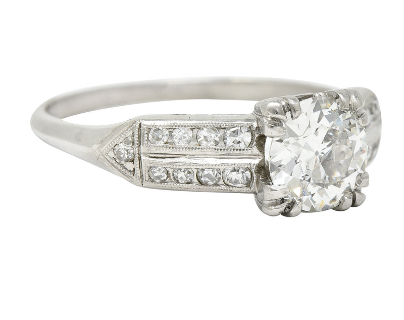 1950’s Mid-Century 1.37 CTW Diamond Platinum Pointed Shoulder Vintage Engagement Ring GIA