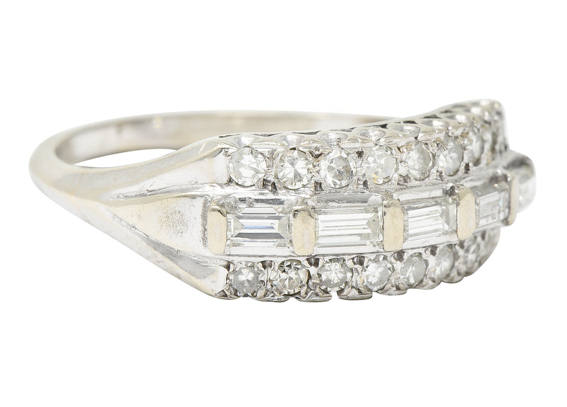 Retro 0.65 CTW Diamond 14 Karat White Gold Fishtail Band Ring