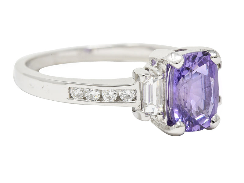 Contemporary 3.12 CTW Purple Sapphire Diamond 18 Karat White Gold Gemstone Ring GIA