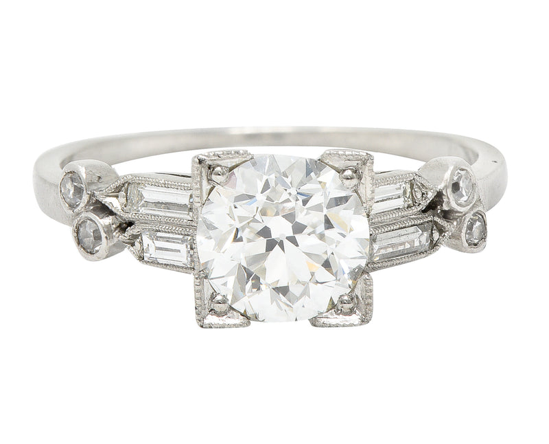 Late Art Deco 1.31 CTW Diamond Platinum Engagement Ring GIA