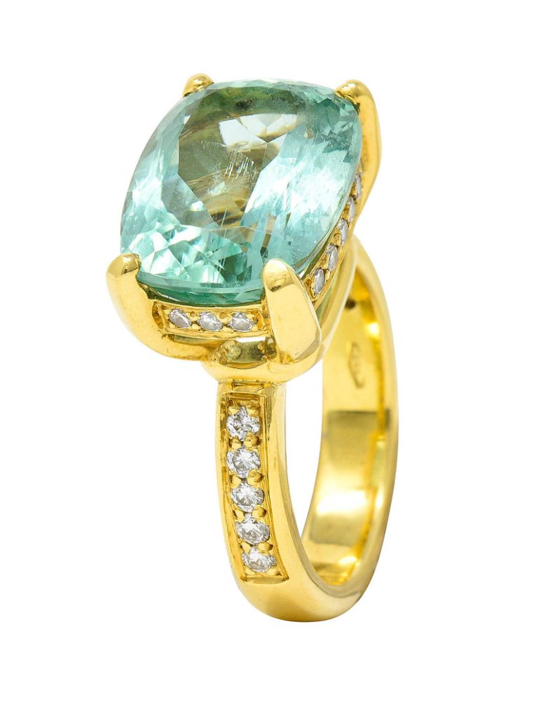 Temple St. Clair Green Beryl Diamond 18 Karat Gold Gemstone Ring