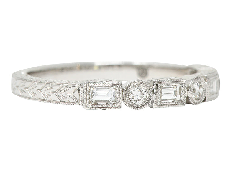 Diamond 14 Karat White Gold Wheat Band Stacking Vintage Ring