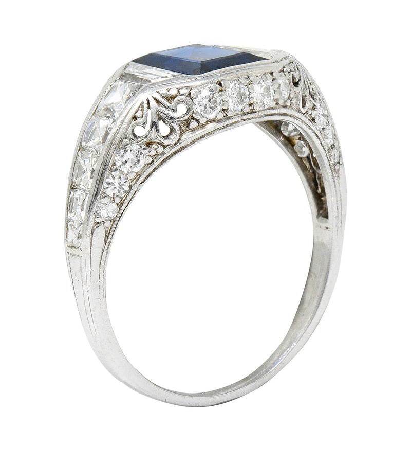 Tiffany & Co. Art Deco Sapphire Diamond Platinum Vintage Dinner Ring