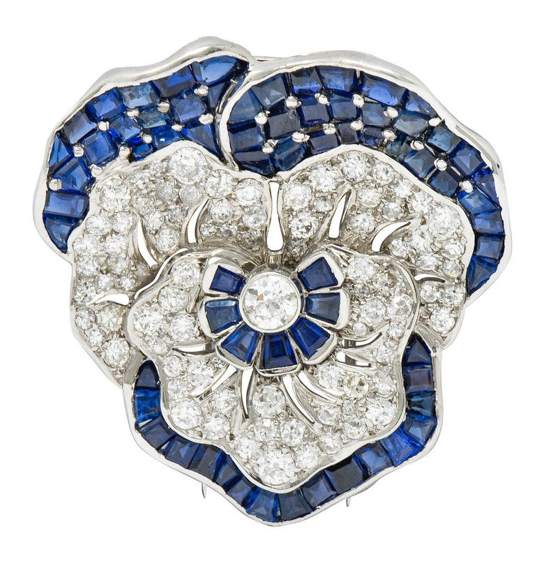 Art Deco 11.62 CTW Sapphire Diamond Platinum Pansy Flower Brooch