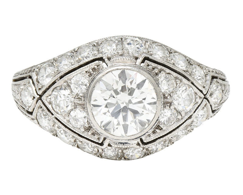 Marcus and Co. Art Deco 1.95 CTW Diamond Platinum Bombè Band Engagement Ring