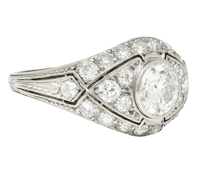 Marcus and Co. Art Deco 1.95 CTW Diamond Platinum Bombè Band Engagement Ring