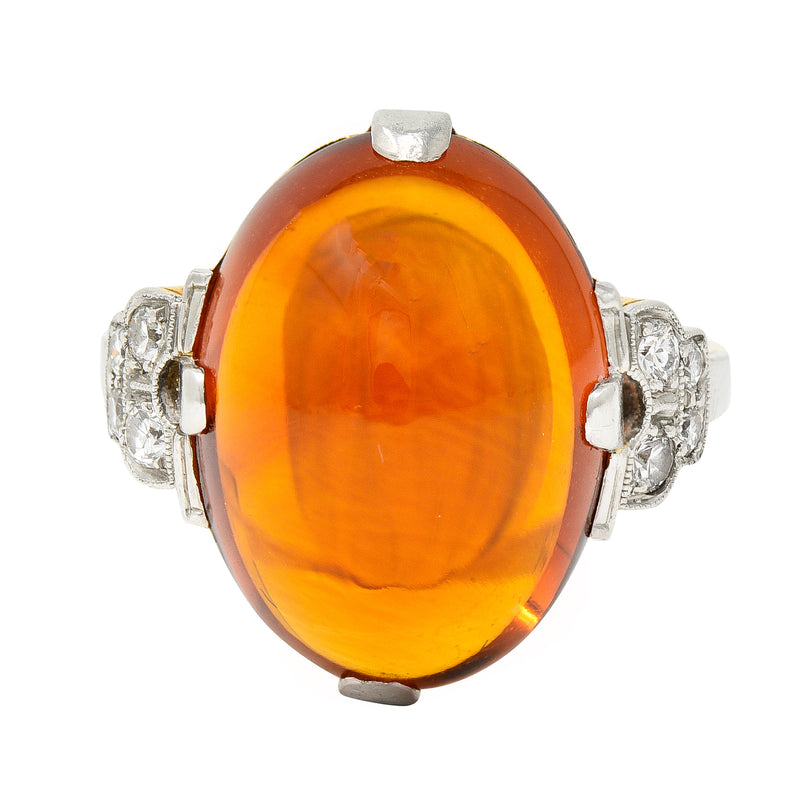 Art Deco Diamond Citrine Platinum 14 Karat Yellow Gold Gemstone Ring