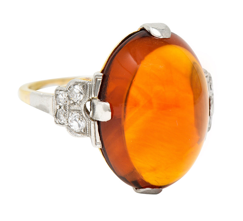 Art Deco Diamond Citrine Platinum 14 Karat Yellow Gold Gemstone Ring