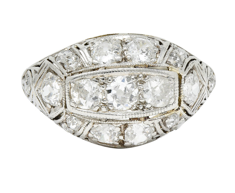 Edwardian 1.55 CTW Diamond 18 Karat White Gold Bombe Band Ring