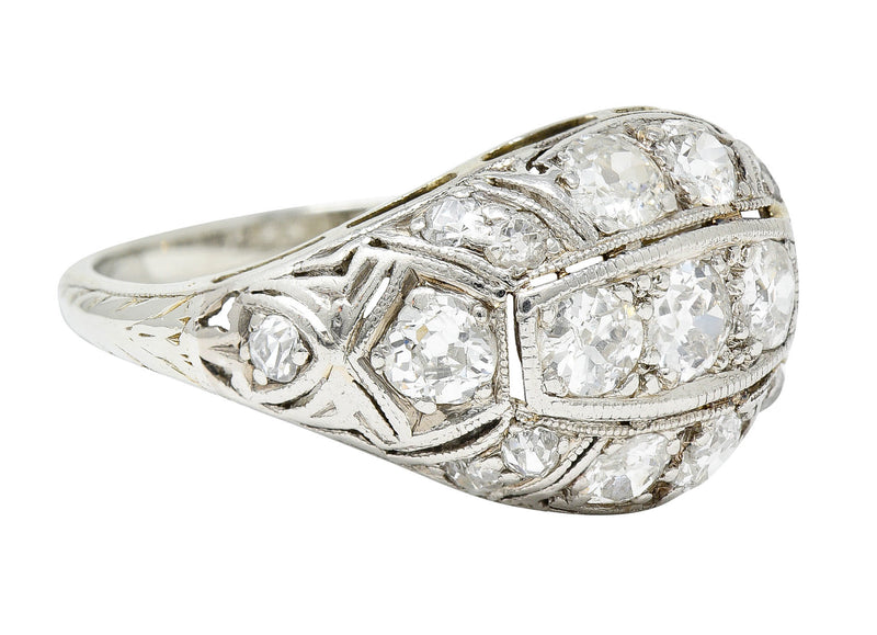 Edwardian 1.55 CTW Diamond 18 Karat White Gold Bombe Band Ring