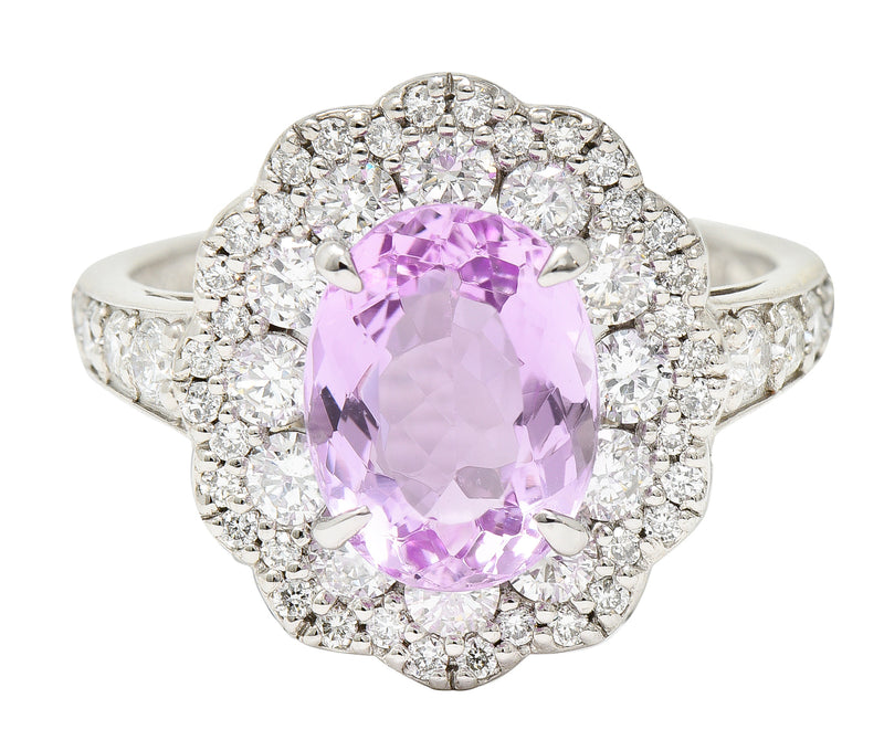 Contemporary 3.88 CTW Pink Topaz Diamond Platinum Floral Cluster Ring