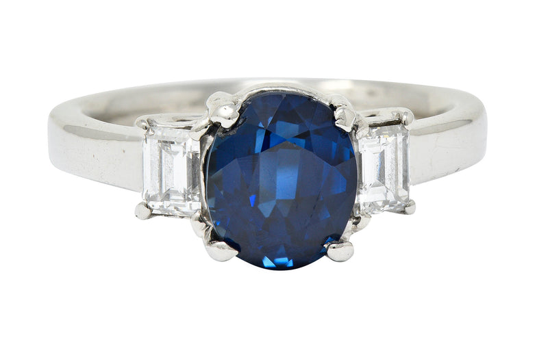 Modern 3.36 CTW Sapphire Diamond Platinum Three Stone Ring