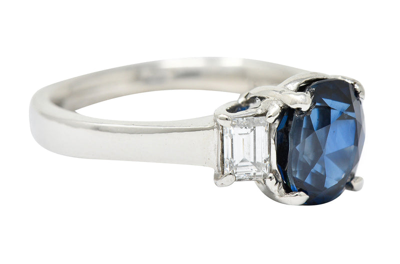 Modern 3.36 CTW Sapphire Diamond Platinum Three Stone Ring