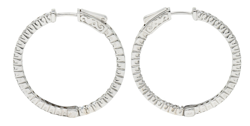 1.50 Carats Diamond 14 Karat White Gold Inside Outside 30 MM Hoop Earrings