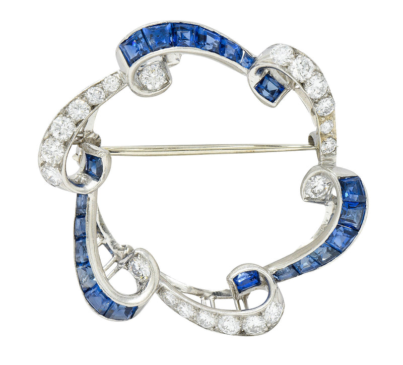 Oscar Heyman 3.75 CTW Sapphire Diamond Platinum Scrolled Wreath Brooch