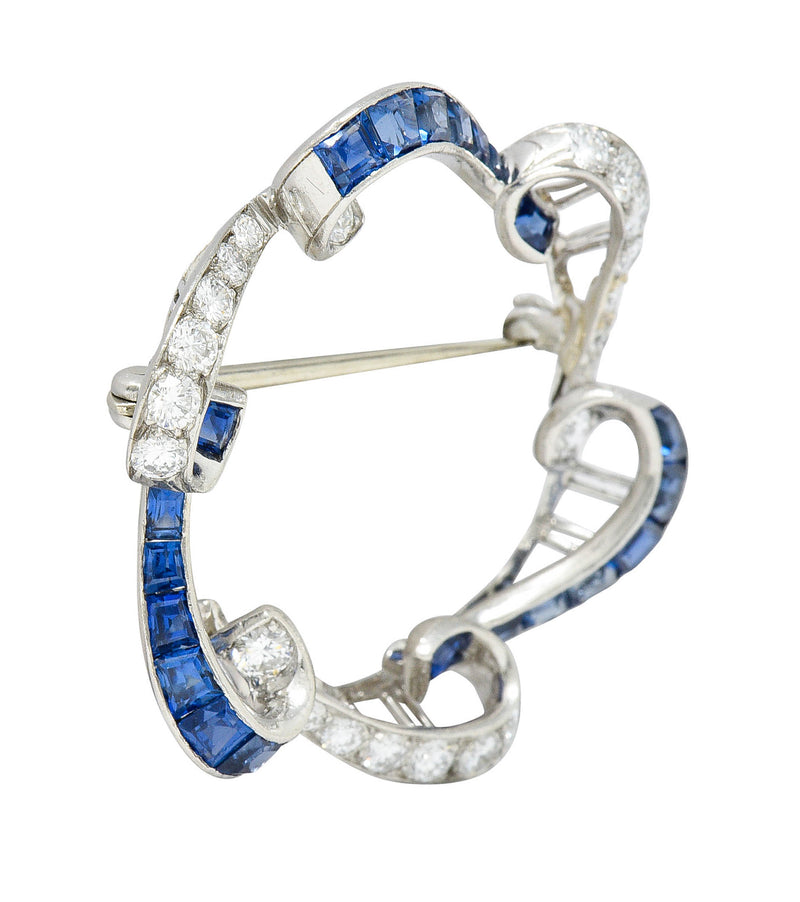 Oscar Heyman 3.75 CTW Sapphire Diamond Platinum Scrolled Wreath Brooch