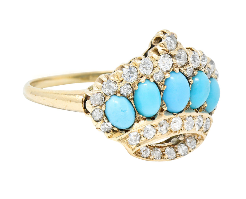 Victorian Diamond Turquoise 14 Karat Yellow Gold Crown Antique Ring