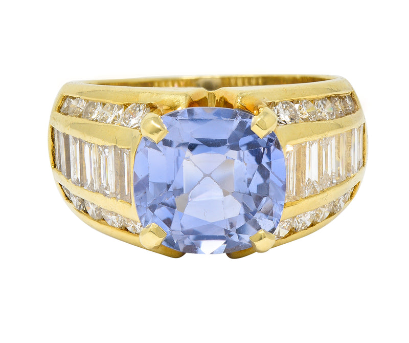 1980’s 5.55 CTW No Heat Ceylon Sapphire Diamond 18 Karat Gold Vintage Ring GIA