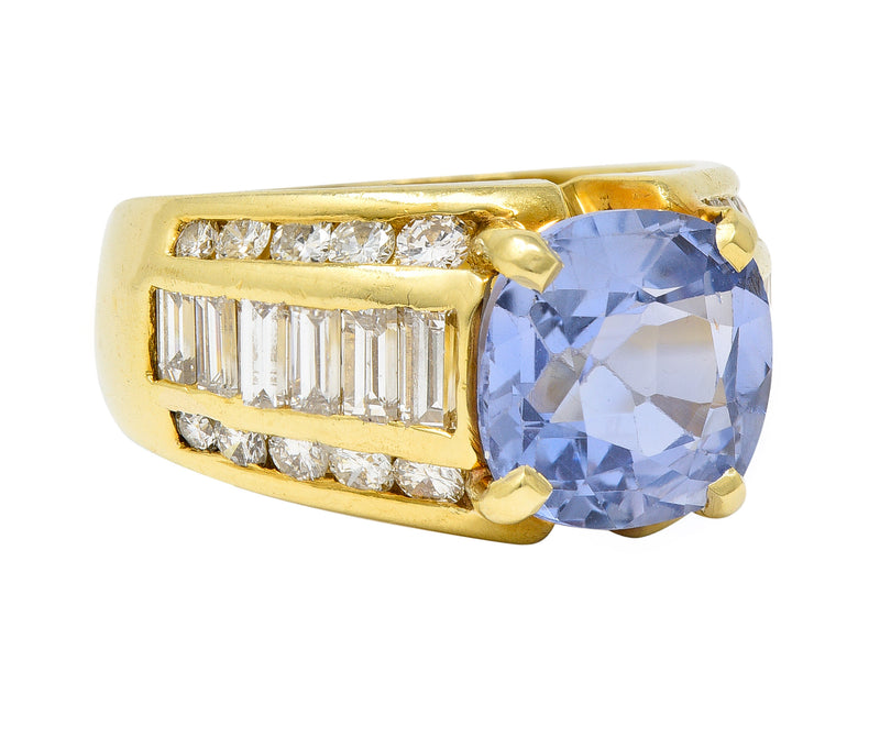 1980’s 5.55 CTW No Heat Ceylon Sapphire Diamond 18 Karat Gold Vintage Ring GIA