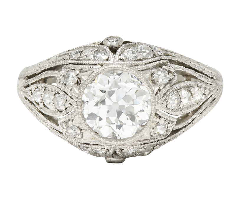 Art Deco 1.56 CTW Old European Cut Diamond Platinum Engagement Ring GIA