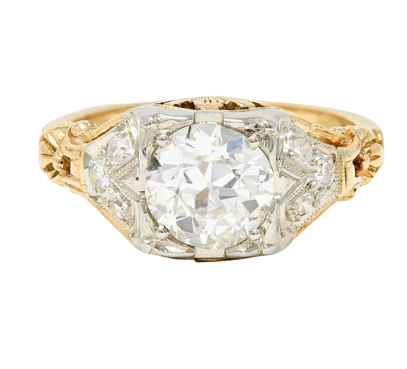 1920’s Art Deco 1.11 CTW Diamond Two-Tone Gold Foliate Engagement Ring GIA