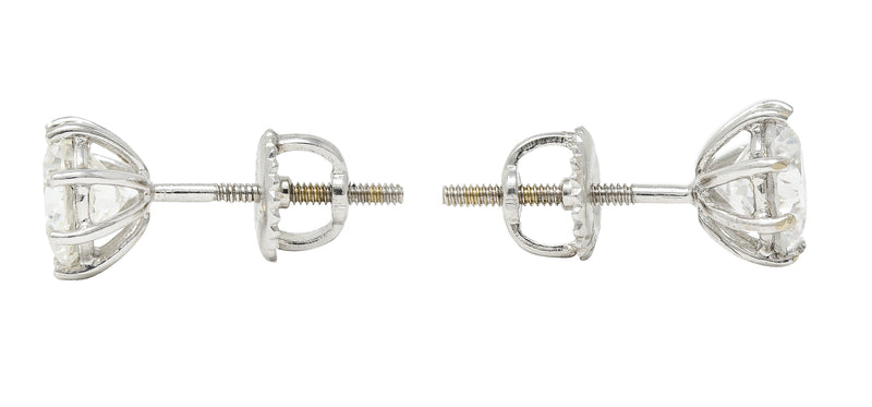 Contemporary 1.86 CTW Round Brilliant Diamond 14 Karat White Gold Screwback Stud Earrings