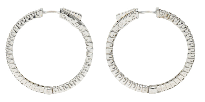 Contemporary 1.50 CTW Diamond 14 Karat White Gold 30 MM Hoop Earrings