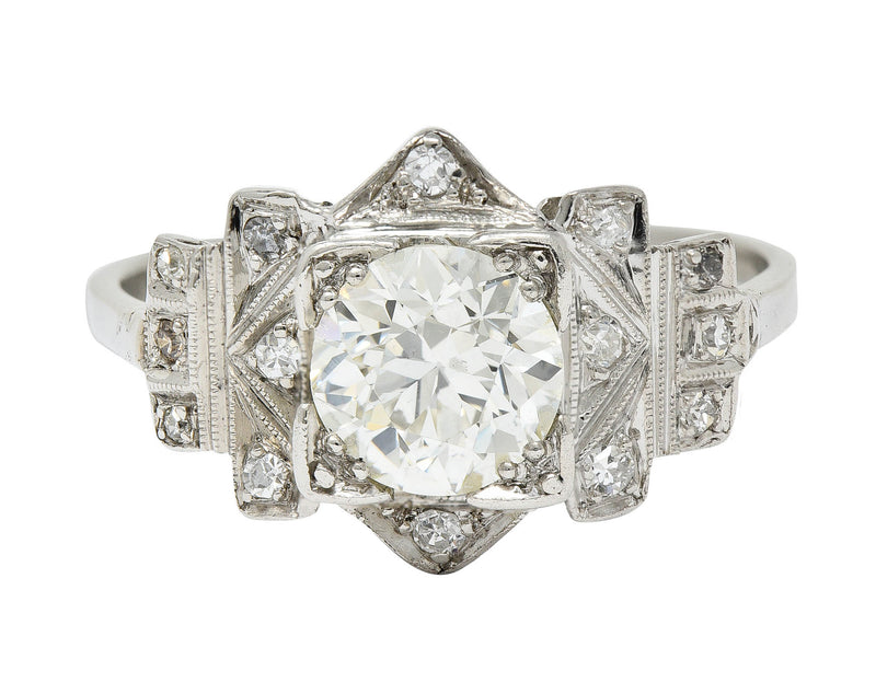 Art Deco 1.42 CTW Diamond Platinum Geometric Engagement Ring GIA