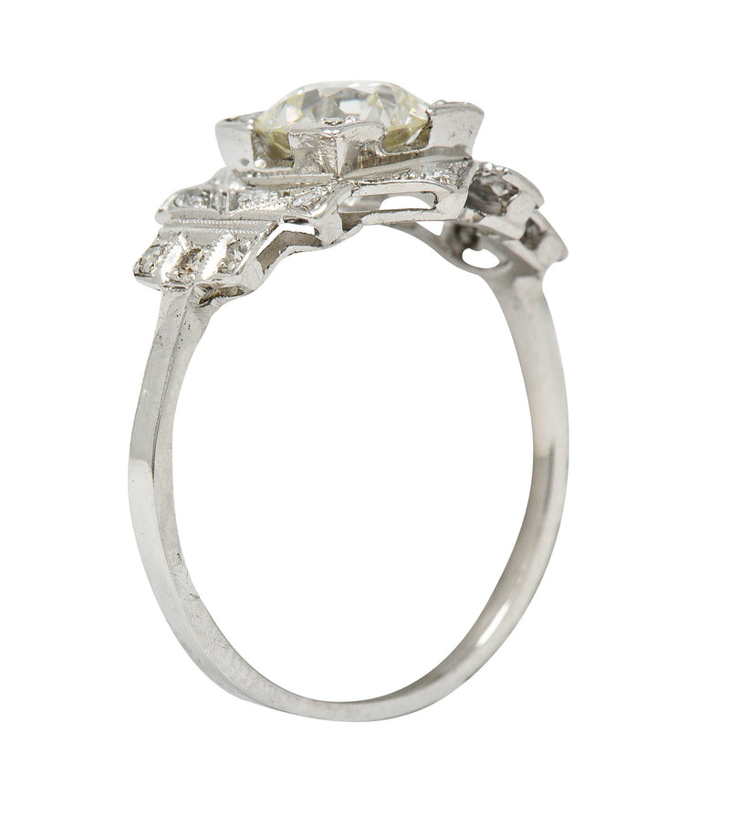 Art Deco 1.42 CTW Diamond Platinum Geometric Engagement Ring GIA