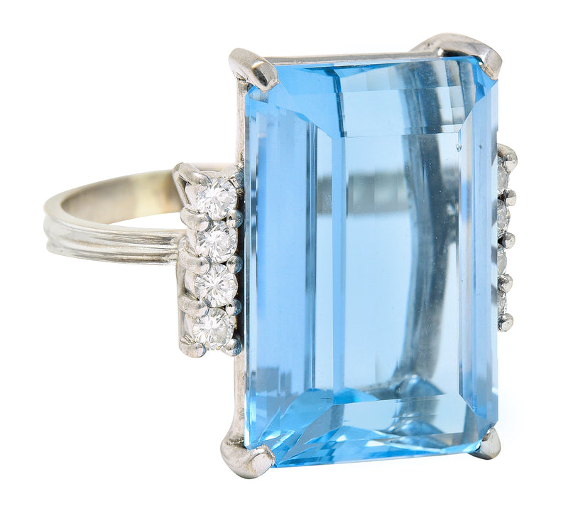 1950’s Mid-Century 18.60 CTW Aquamarine Diamond 18 Karat White Gold Vintage Cocktail Ring