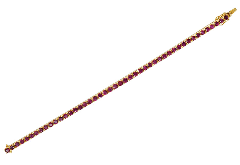 1990’s 9.20 CTW Ruby 18 Karat Yellow Gold Vintage Line Bracelet