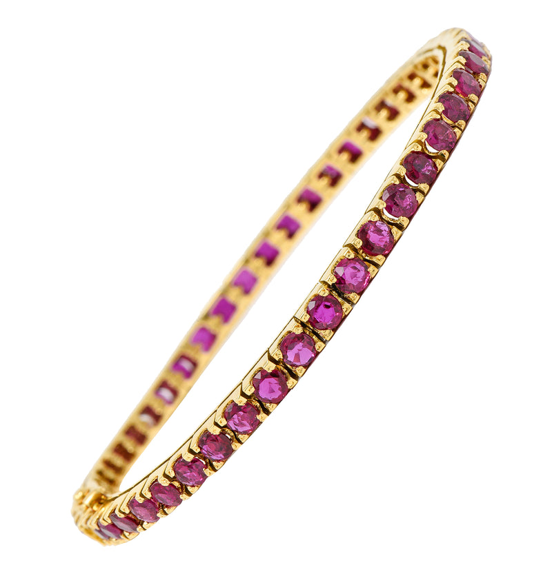 1990’s 9.20 CTW Ruby 18 Karat Yellow Gold Vintage Line Bracelet