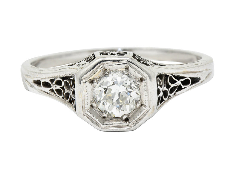 Edwardian 0.45 CTW Diamond 14 Karat White Gold Floral Engagement Ring