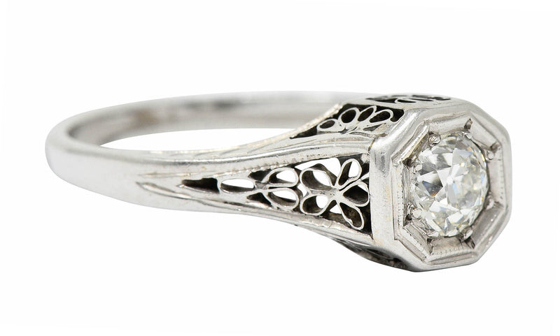 Edwardian 0.45 CTW Diamond 14 Karat White Gold Floral Engagement Ring