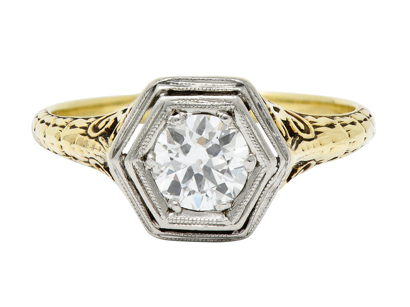 W.W. Fulmer & Co. 0.70 CTW Diamond Platinum-Topped 14 Karat Gold Engagement Ring