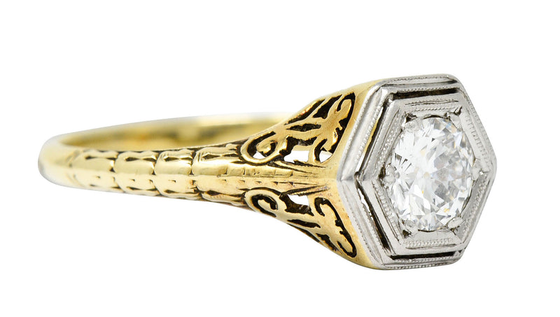 W.W. Fulmer & Co. 0.70 CTW Diamond Platinum-Topped 14 Karat Gold Engagement Ring