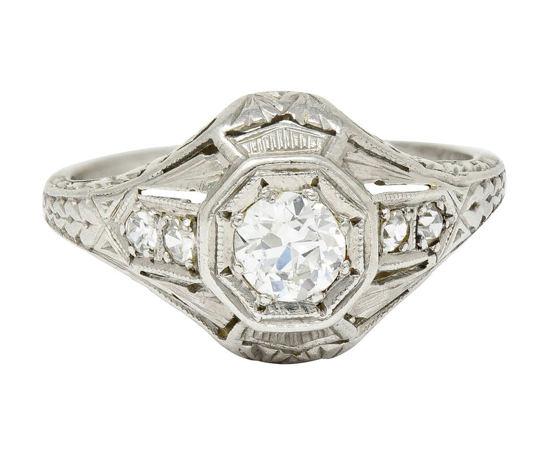 1920’s Art Deco 0.40 CTW Diamond Platinum Octagonal Starburst Engagement Ring