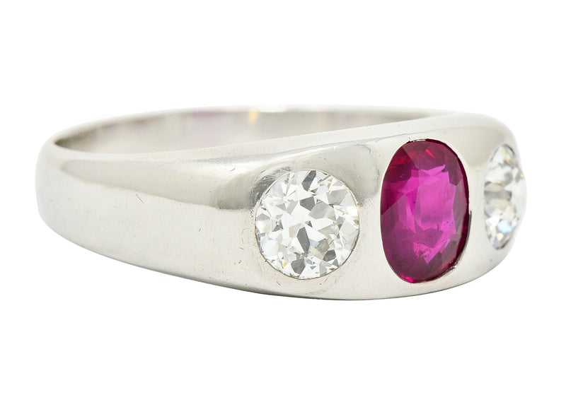 Retro 3.39 CTW No Heat Burma Ruby Diamond Platinum Unisex Gypsy Band Vintage Ring AGL