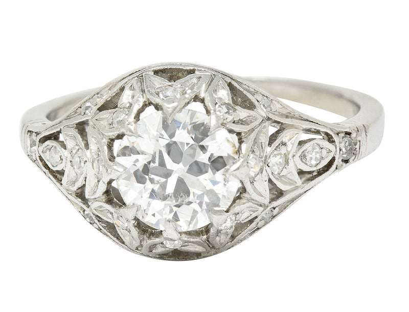 Art Deco 1.39 CTW Diamond Platinum Foliate Engagement Ring GIA