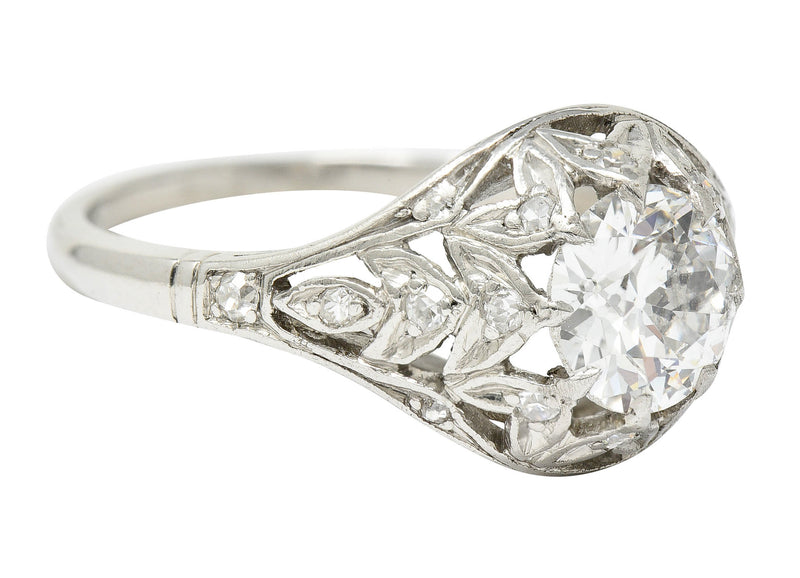 Art Deco 1.39 CTW Diamond Platinum Foliate Engagement Ring GIA