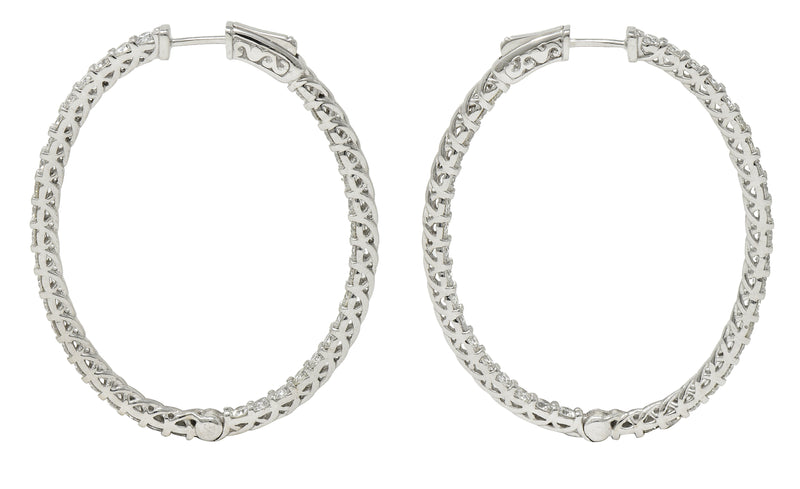 Contemporary 5.01 CTW Diamond 14 Karat White Gold Inside Outside Hoop Earring