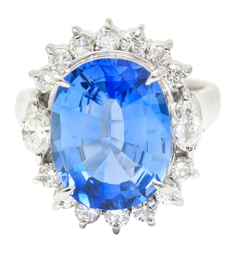 Contemporary 9.06 CTW Ceylon Sapphire Marquise Diamond Platinum Halo Ring GIA