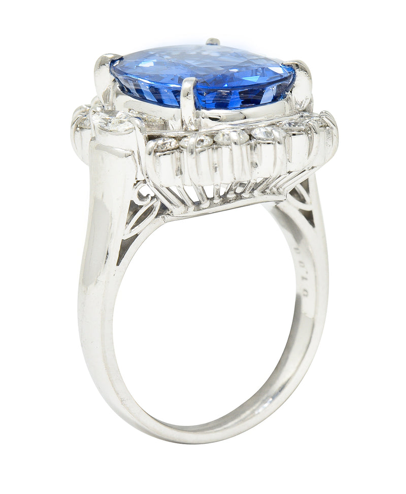 Contemporary 9.06 CTW Ceylon Sapphire Marquise Diamond Platinum Halo Ring GIA